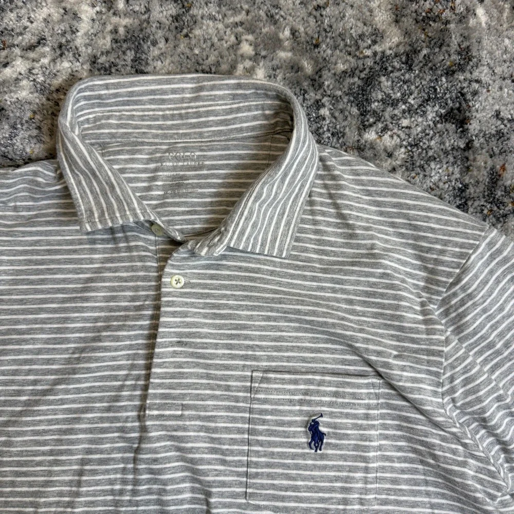 Polo Ralph Lauren Grey‎ & White striped Polo Short sleeve Size XXL